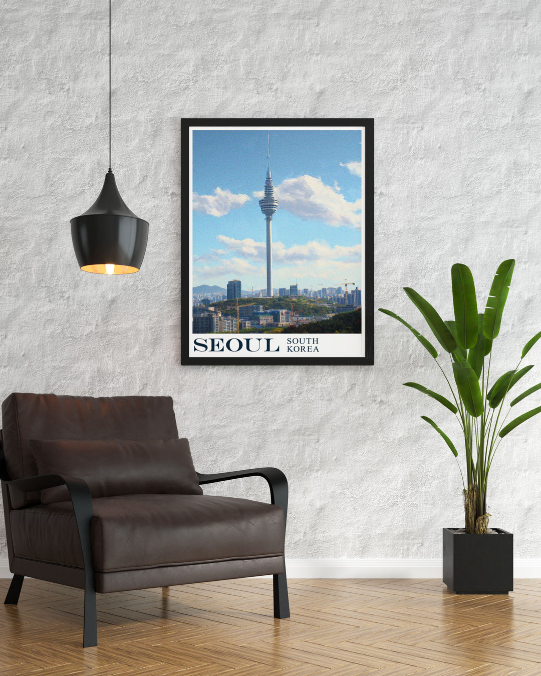 Featuring the bustling cityscape of Seoul, this poster showcases the contrast between historic sites and contemporary skyscrapers, offering a unique view of South Koreas vibrant capital.