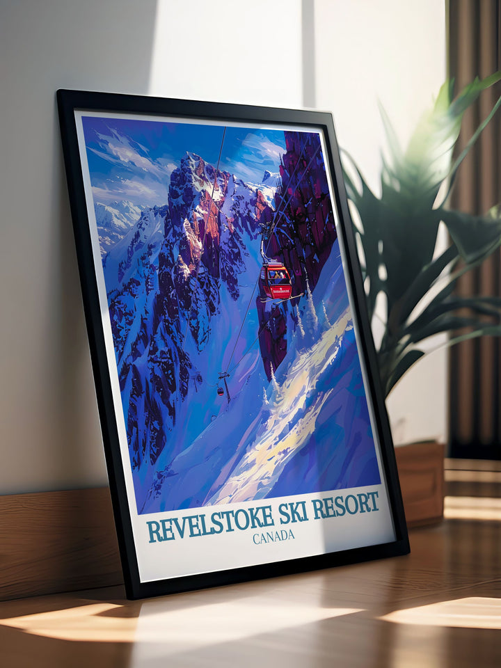 National Park Poster featuring the majestic Mount Mackenzie and the Revelation Gondola cable car. This Framed Print Art is a beautiful addition to any room, perfect for adventure seekers