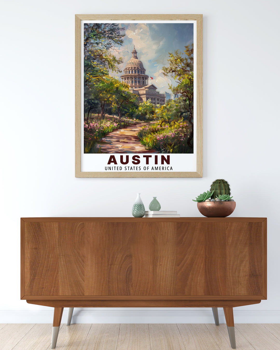 Framed Print featuring the lively Bonnaroo Festival and Texas State Capitol perfect for music memorabilia collectors and those seeking stunning modern decor for their home