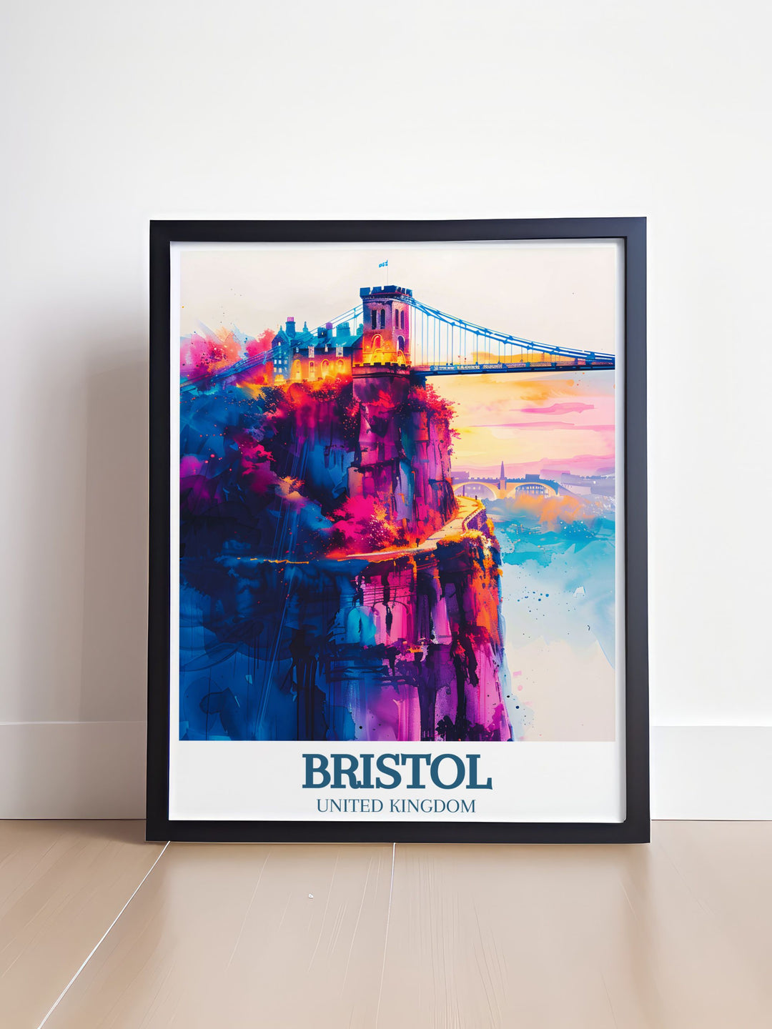 Ashton Court MTB print capturing the essence of mountain biking with the Clifton suspension bridge River Avon in the background. Perfect for cycling enthusiasts, this artwork brings a touch of adventure and scenic beauty to your living space.