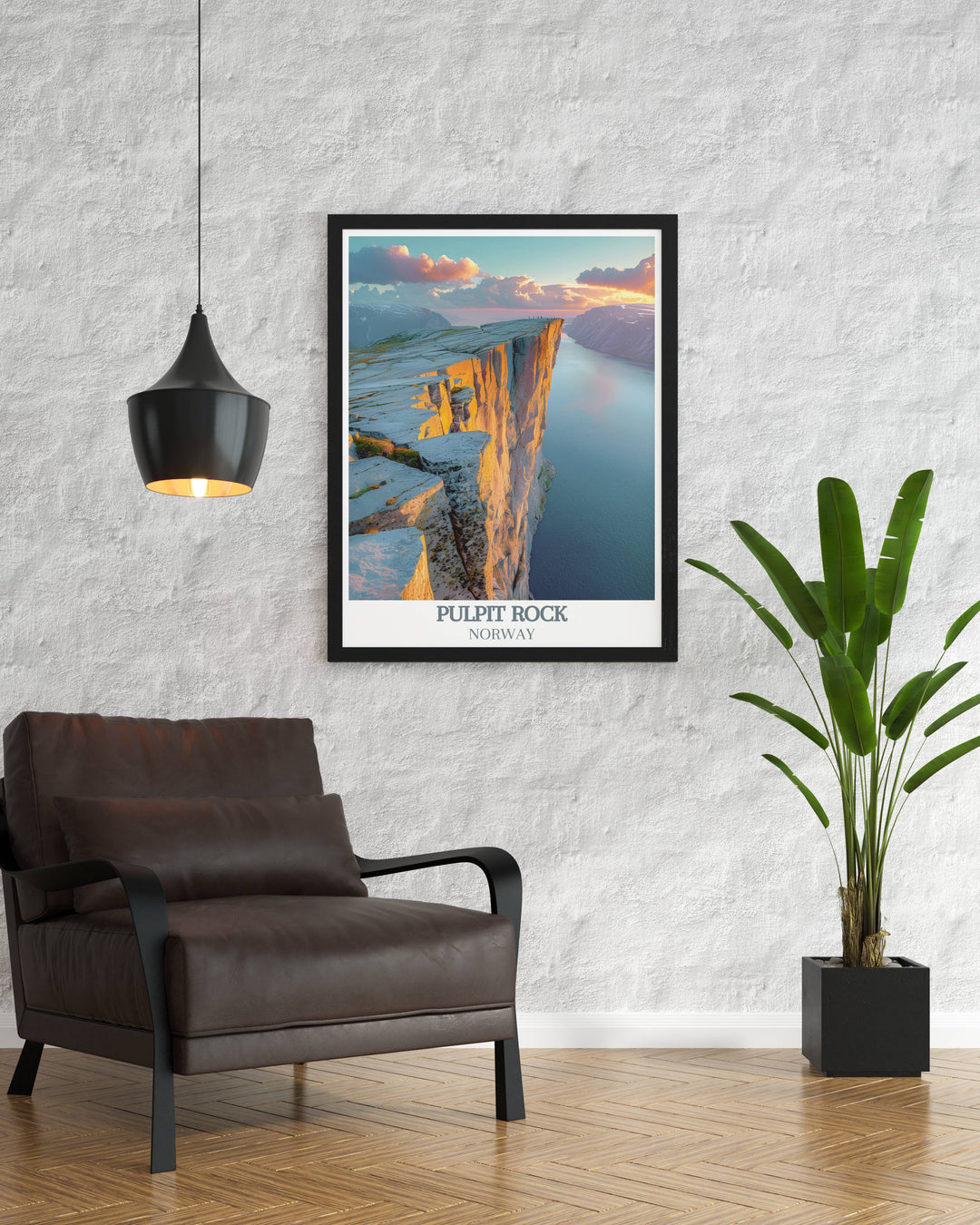 National park poster featuring Pulpit Rock Norway with retro and modern prints designed to add a touch of adventure to your living space and make memorable gifts