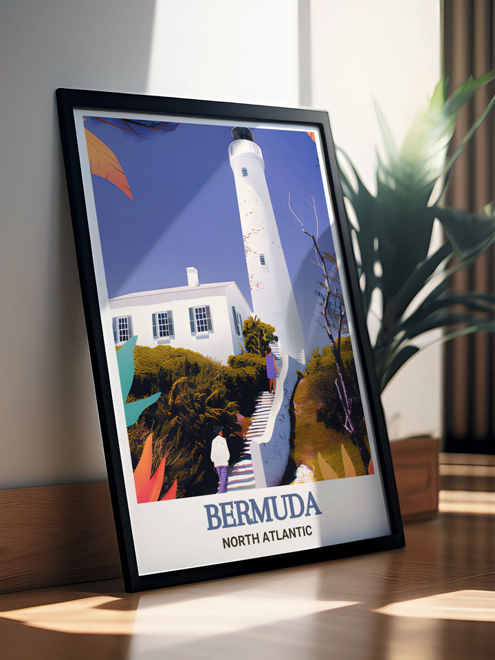 Elegant Gibbs Hill Lighthouse Modern Art capturing the lighthouses classic charm and Caribbean setting perfect for adding a touch of sophistication to any space