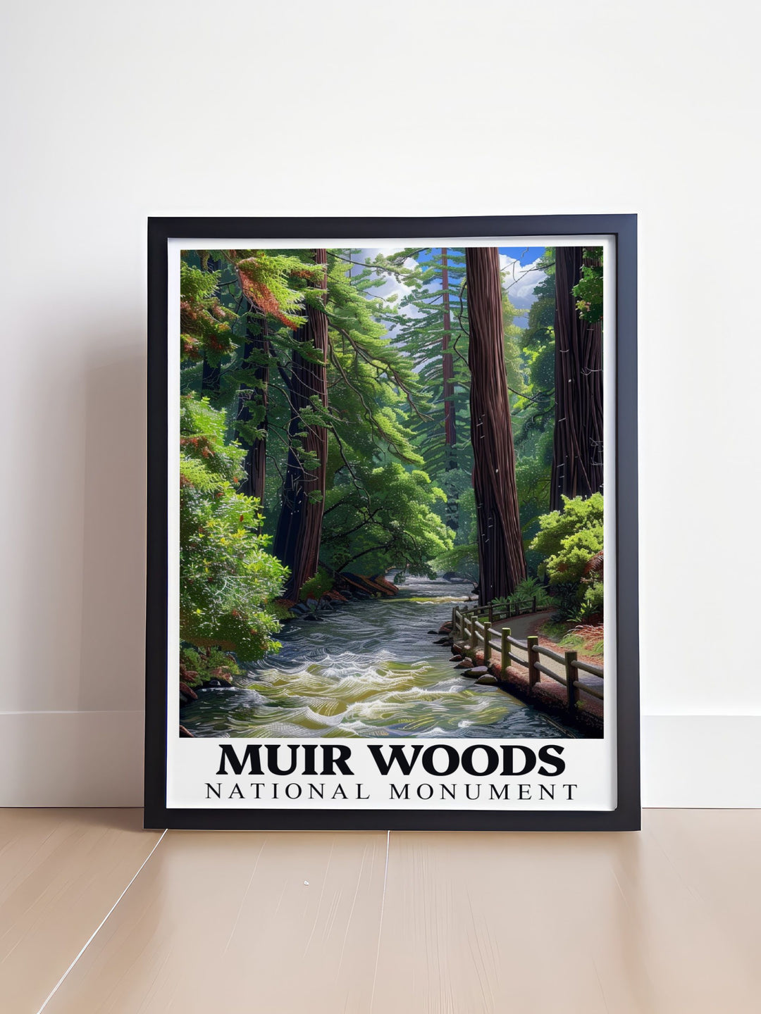 Sophisticated Muir Creek fine line print showcasing the intricate details of Muir Woods Botanical Garden perfect for enhancing your living room decor and creating a peaceful ambiance