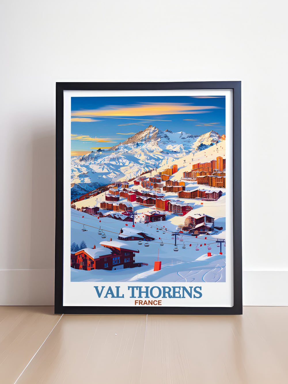 Val Thorens Ski Resort stunning prints are ideal for anyone who enjoys skiing and winter sports featuring breathtaking views of the Alps these prints add a sense of adventure and elegance to any living space or ski lodge bringing the mountains to your home.