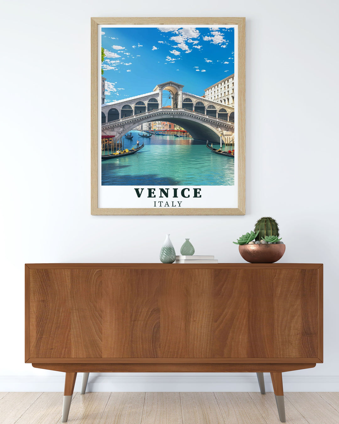 Digital print of Venice featuring the Rialto Bridge with detailed city scenes perfect for modern living room decor and adding Italian charm to your home