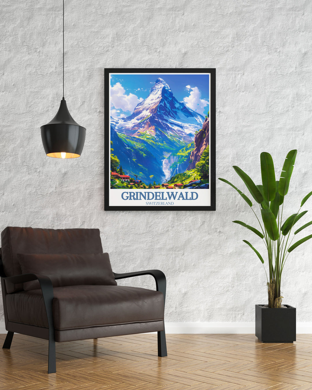 A captivating travel poster of Eiger mountain Grindelwald First featuring breathtaking views of the Swiss Alps. This Grindelwald First poster is ideal for adding a touch of elegance to your home decor with its vibrant illustration.