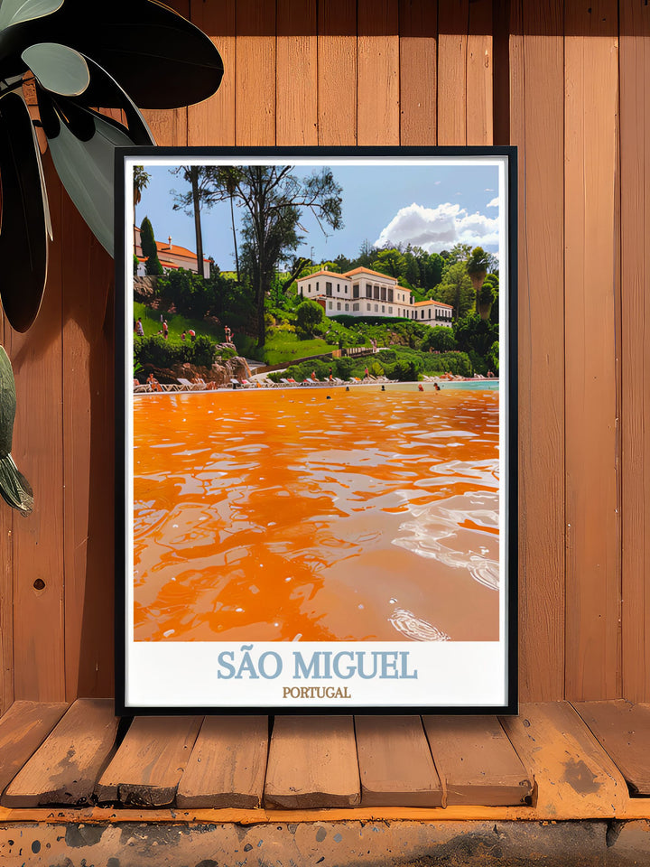 Experience the serene beauty of São Miguel with this art print featuring Terra Nostra Park, an exotic paradise filled with unique plants and thermal springs, adding a touch of elegance to your home.
