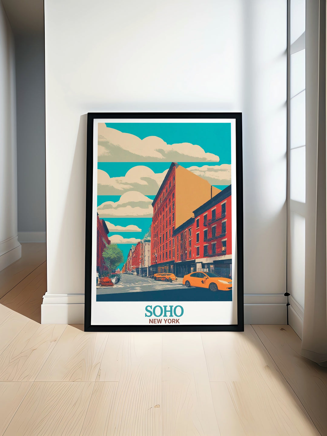 Our travel print of Sohos Spring Street and the famous London Palladium highlights the unique character of Londons West End. The posters retro design makes it an excellent gift for lovers of theatre, history, and architecture, adding a touch of Londons charm to any space.