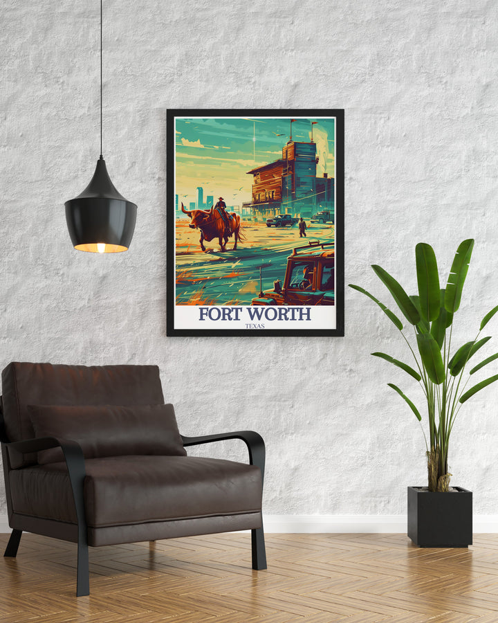 This Fort Worth poster print captures the citys iconic skyline, highlighting both modern skyscrapers and historic landmarks such as Sundance Square. Perfect for Fort Worth enthusiasts, this travel print is a stylish and timeless piece of decor for any room.