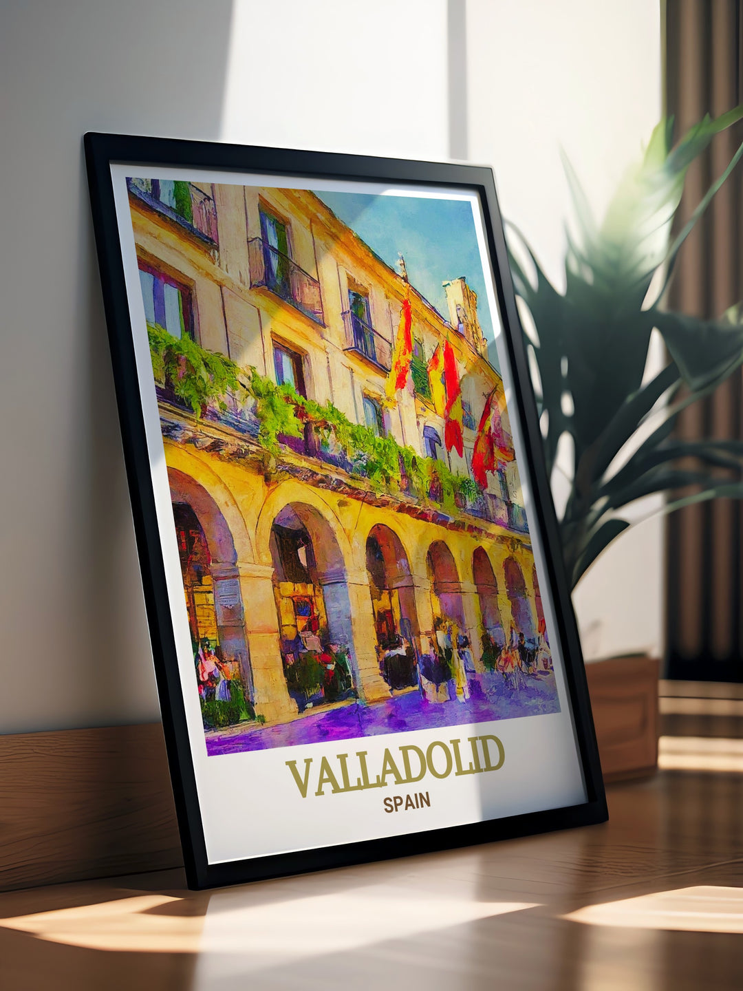 Add a touch of Spanish culture to your home with this Plaza Mayor canvas art. Featuring the rich history and stunning architecture of Valladolids central square, this art piece makes a striking statement in any room and is a perfect gift for those with a passion for travel.