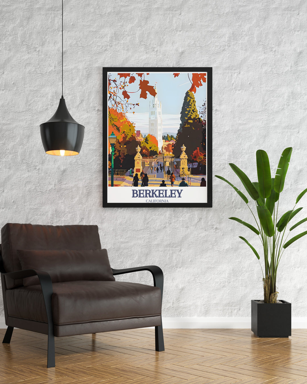 This Berkeley and San Francisco poster combines two of Northern Californias most iconic landmarks, the Campanile and the Golden Gate Bridge. Perfect for home decor, this vibrant art print celebrates the cultural and scenic beauty of the Bay Area, making it a standout piece for your walls. A great gift for fans of Californias cities.