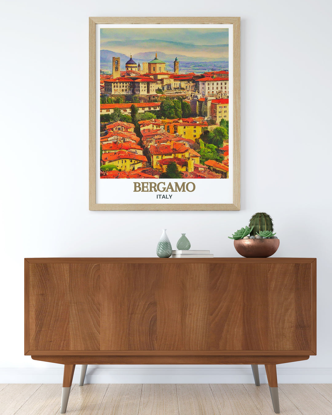 Stunning wall art featuring Città Alta in Bergamo. Showcasing the medieval architecture and panoramic views of this beautiful town. Ideal for art lovers and travelers. Adds elegance to any room. Vivid colors and fine lines.