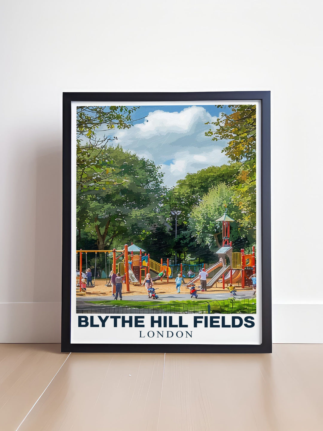 The charm of Blythe Hill Fields, with its blend of natural beauty and family friendly amenities, is brought to life in this poster, offering a piece of Londons park allure for your home.