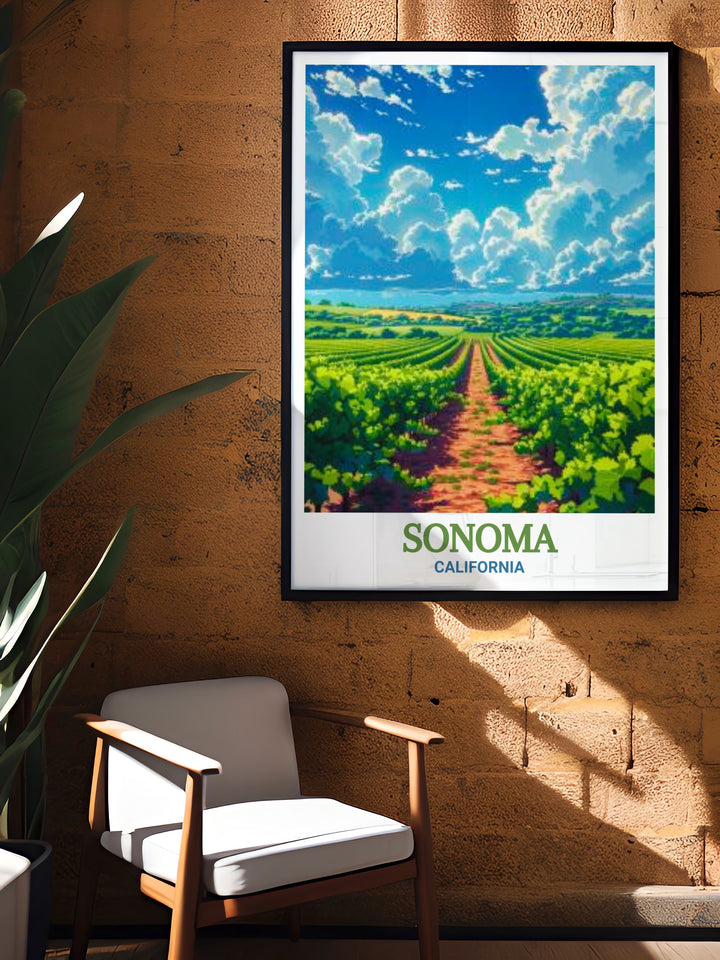 Elegant Sonoma wall art with a black and white city map and Sebastiani Vineyards and Winery modern prints. This stunning artwork is perfect for enhancing modern decor and makes an ideal gift for anyone who loves wine or travel.