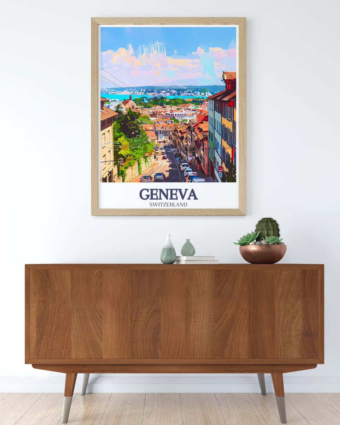 Lausanne Wall Print featuring the vibrant streets and stunning views of this iconic Swiss town, perfect for anyone who wants to bring a little bit of Switzerland into their home.