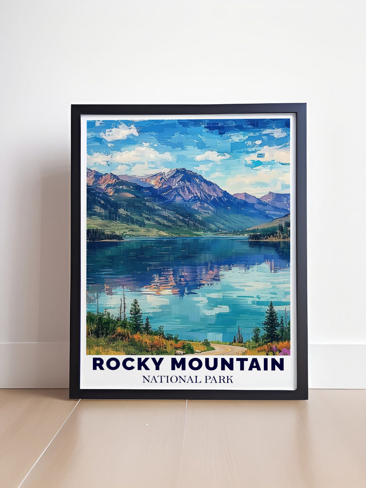 Framed print of Bear Lake in the Colorado Rockies highlighting the serene waters and dramatic mountain landscapes ideal for adding a touch of adventure to your home decor or as a special gift
