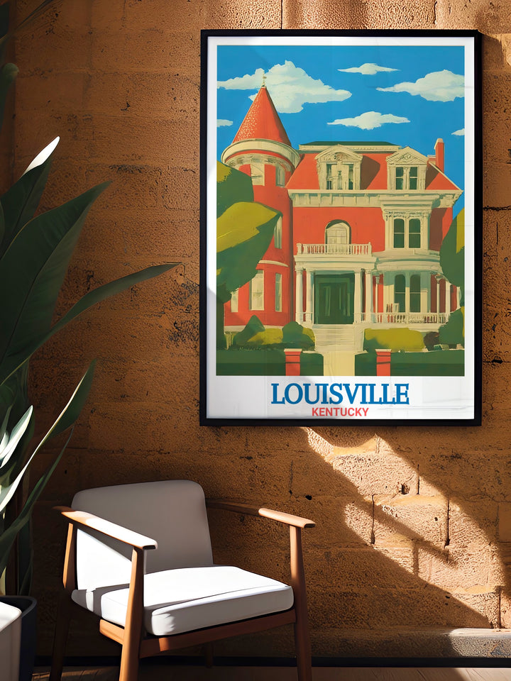 A framed art print capturing the historic beauty of Old Louisville, with intricate details of the neighborhoods architecture set against the broader skyline of Kentucky. A must have for lovers of history and Louisvilles iconic landmarks.