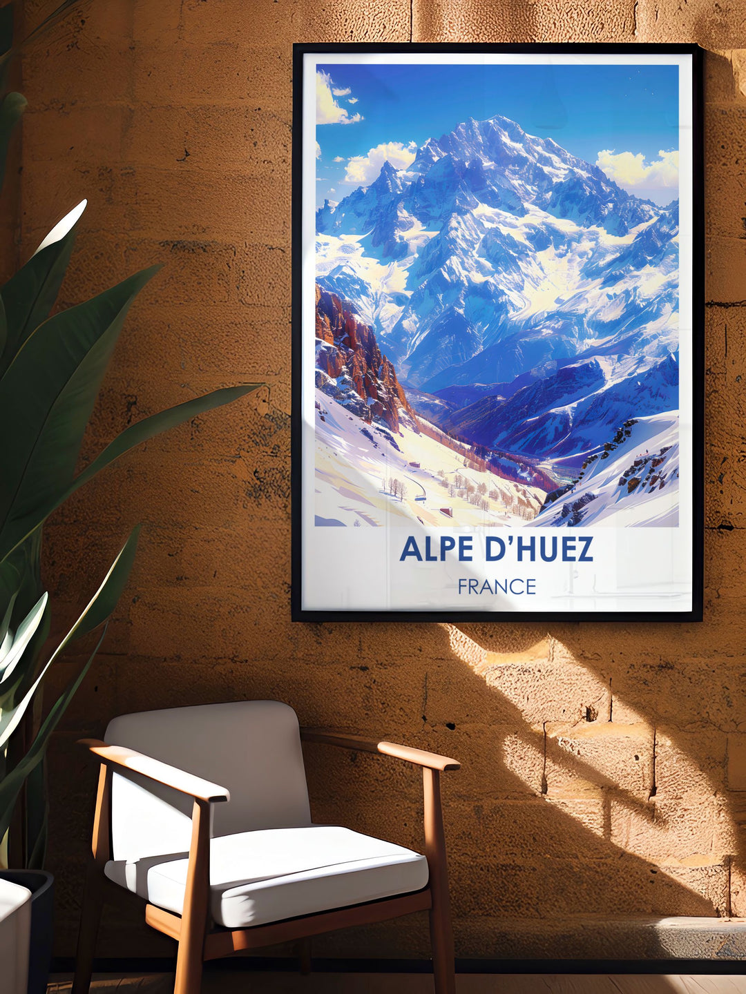 Retro ski print of Alpe dHuez, capturing the historic charm and adventurous spirit of this popular ski destination.