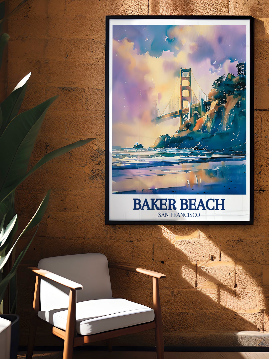 Pacific Ocean Canvas Art highlighting the vast and tranquil expanse of the Pacific Ocean as seen from the shores of Baker Beach, with the Golden Gate Bridge framing the scene. The artwork captures the tranquility and majesty of Californias coast, perfect for enhancing your living space