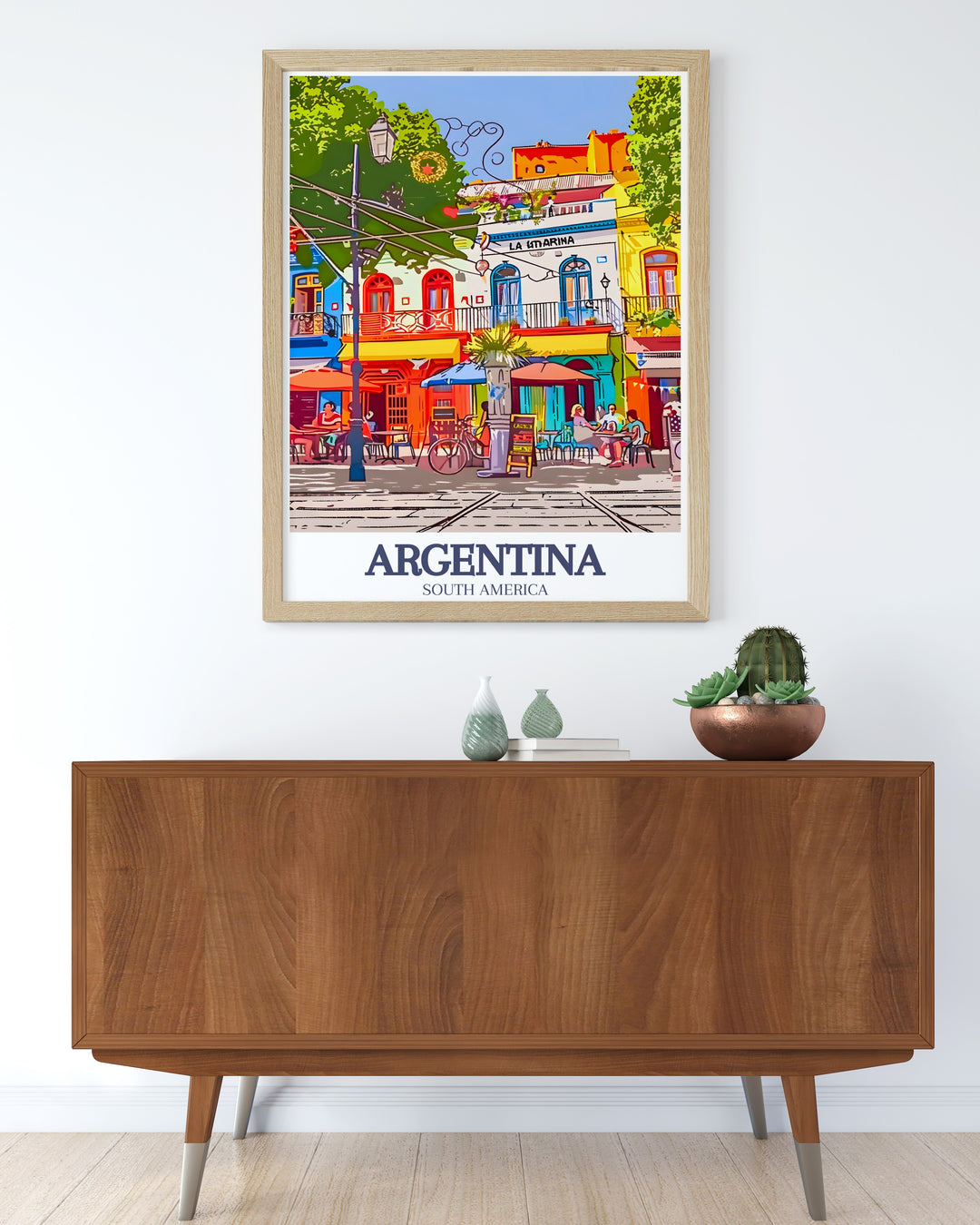 Bright and colorful Buenos Aires, La Boca wall art depicting the vibrant life and culture of this iconic Buenos Aires neighborhood. This Argentina print is perfect for anyone looking to add a touch of South American charm to their decor.