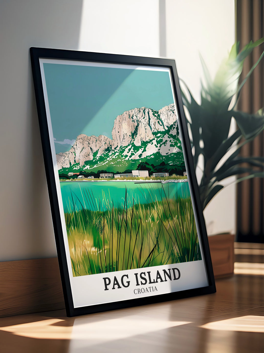 Pag Island Wall Art from Northern Dalmatia Velebit Mountains region offers a unique glimpse into Croatias natural beauty with vibrant colors and intricate details this Croatia Print is ideal for enhancing your home décor or as a special gift for loved ones.