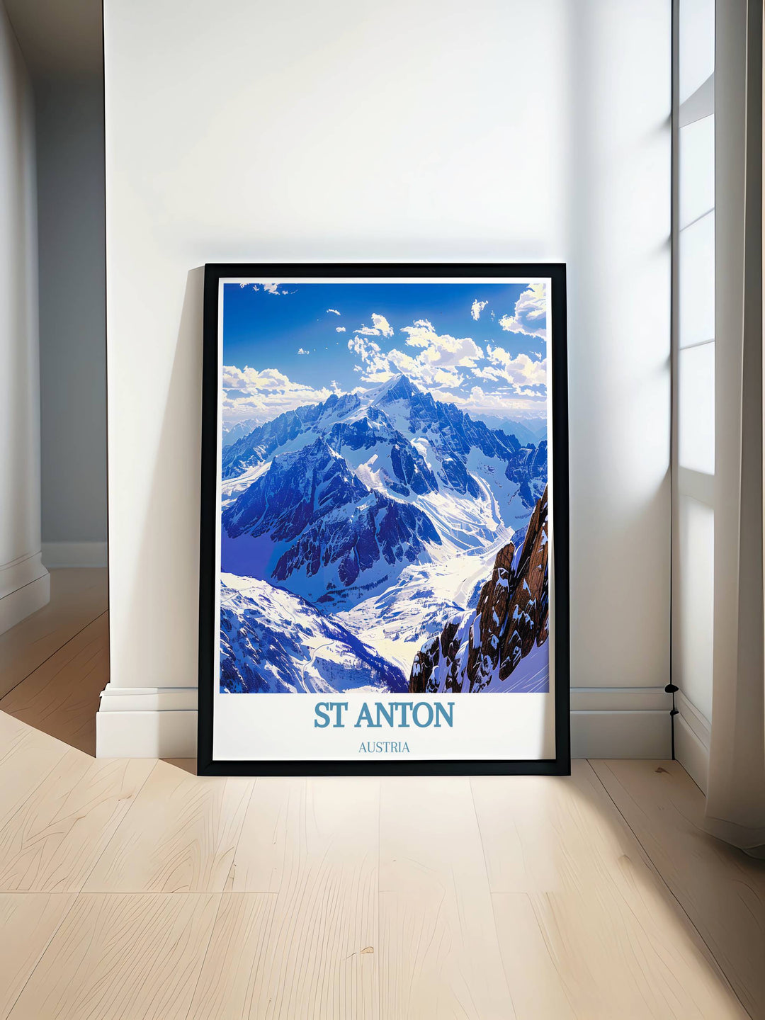 St Anton Poster Print featuring Valluga Mountain is perfect for those who love skiing wall art. This ski resort poster brings the vibrant energy of the Alps into your home while adding a touch of vintage charm to your living space.