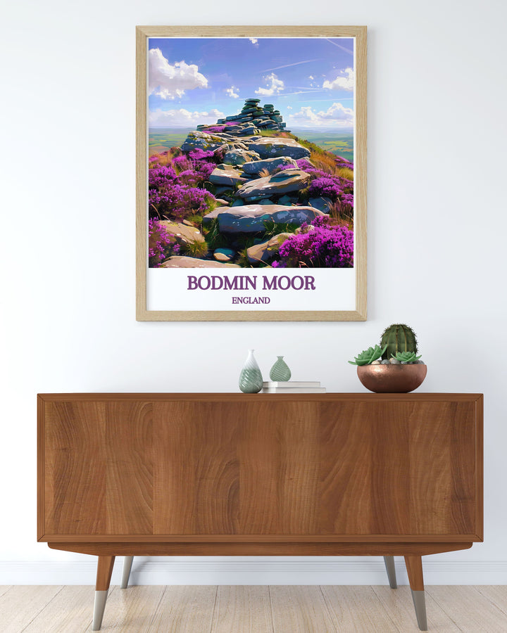 High quality print of Roughtor summit on Bodmin Moor, showcasing the iconic landscape and breathtaking views of this historic Cornish landmark, bringing a piece of Englands natural heritage into your home.