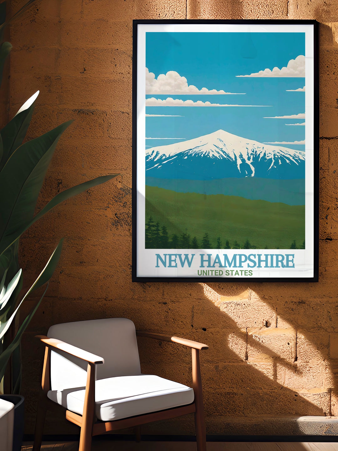 Featuring the iconic Mount Washington in New Hampshire, this USA Wall Print brings the majestic landscape of the White Mountains into your living space. Perfect for nature enthusiasts and travelers.