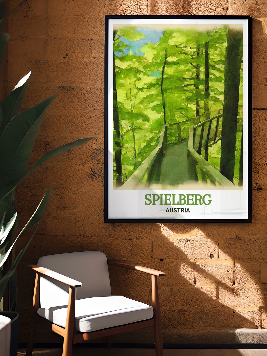 Detailed framed art of the Rachau Tree Top Walk in Spielberg, Austria, capturing the peaceful ambiance of the forest from an elevated perspective. A stunning portrayal of Austrias unique architectural landmarks, ideal for enhancing your living space.