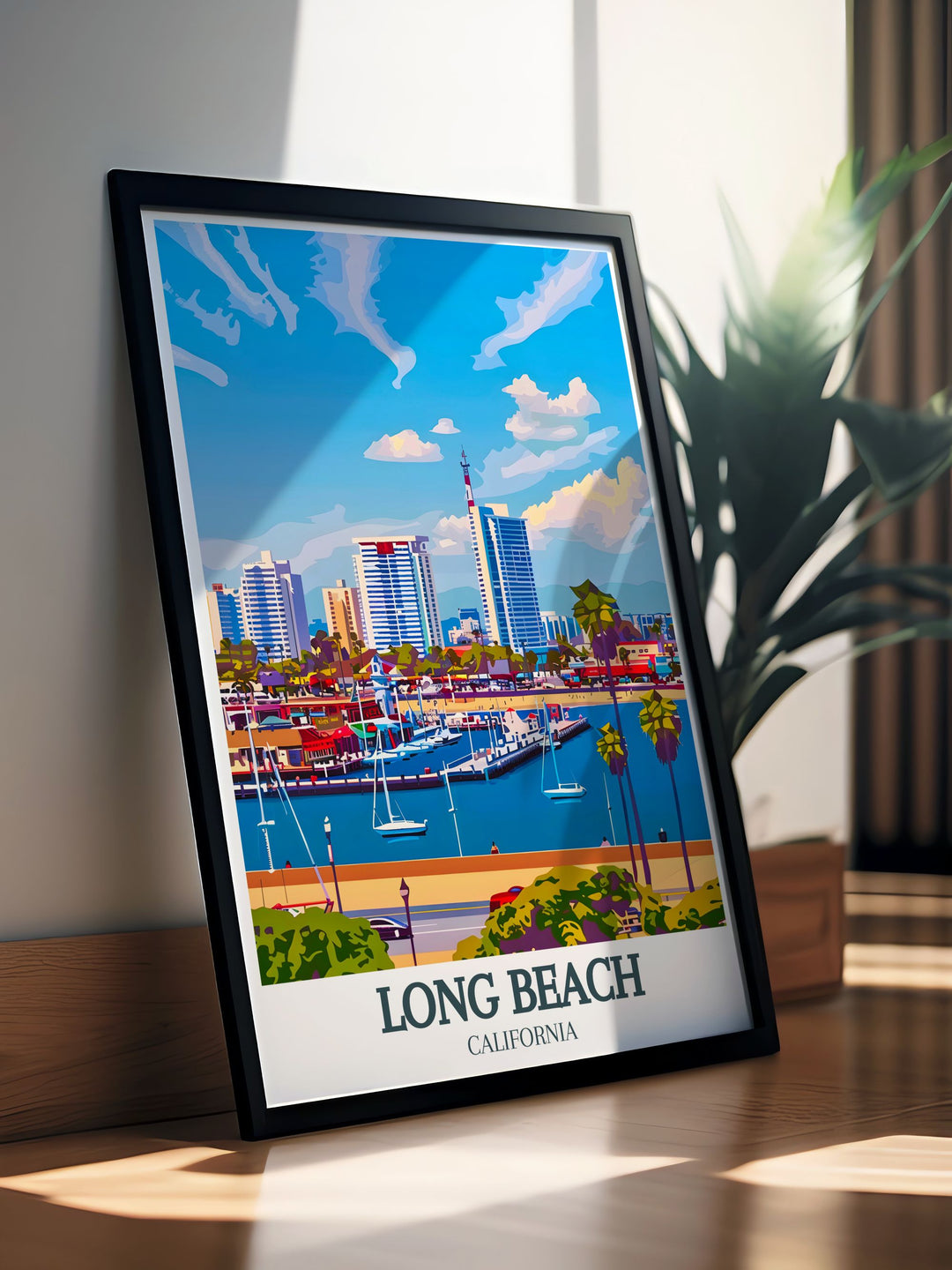 Bring the beauty of Belmont Shore Long Beach Downtown into your living space with this vibrant cityscape poster. Featuring a vintage California design, this travel print is ideal for personalized gifts or as stunning decor for anyone who loves Long Beach and coastal art.