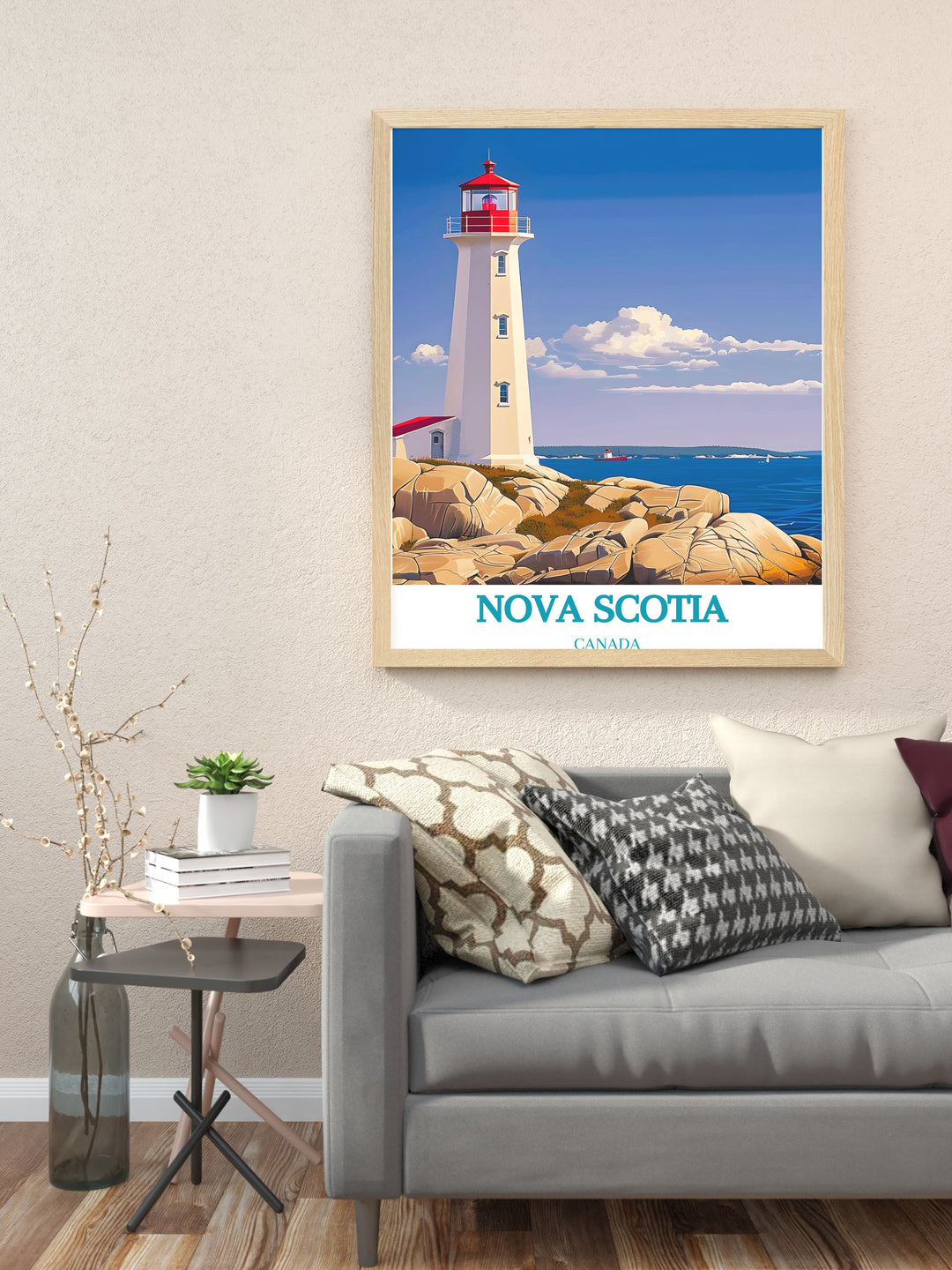 Elegant Peggys Cove wall art displaying the rugged beauty of Nova Scotias coastline. This print offers a vivid depiction of Canadas landscapes, making it a beautiful addition to home living decor and an excellent gift for travelers.