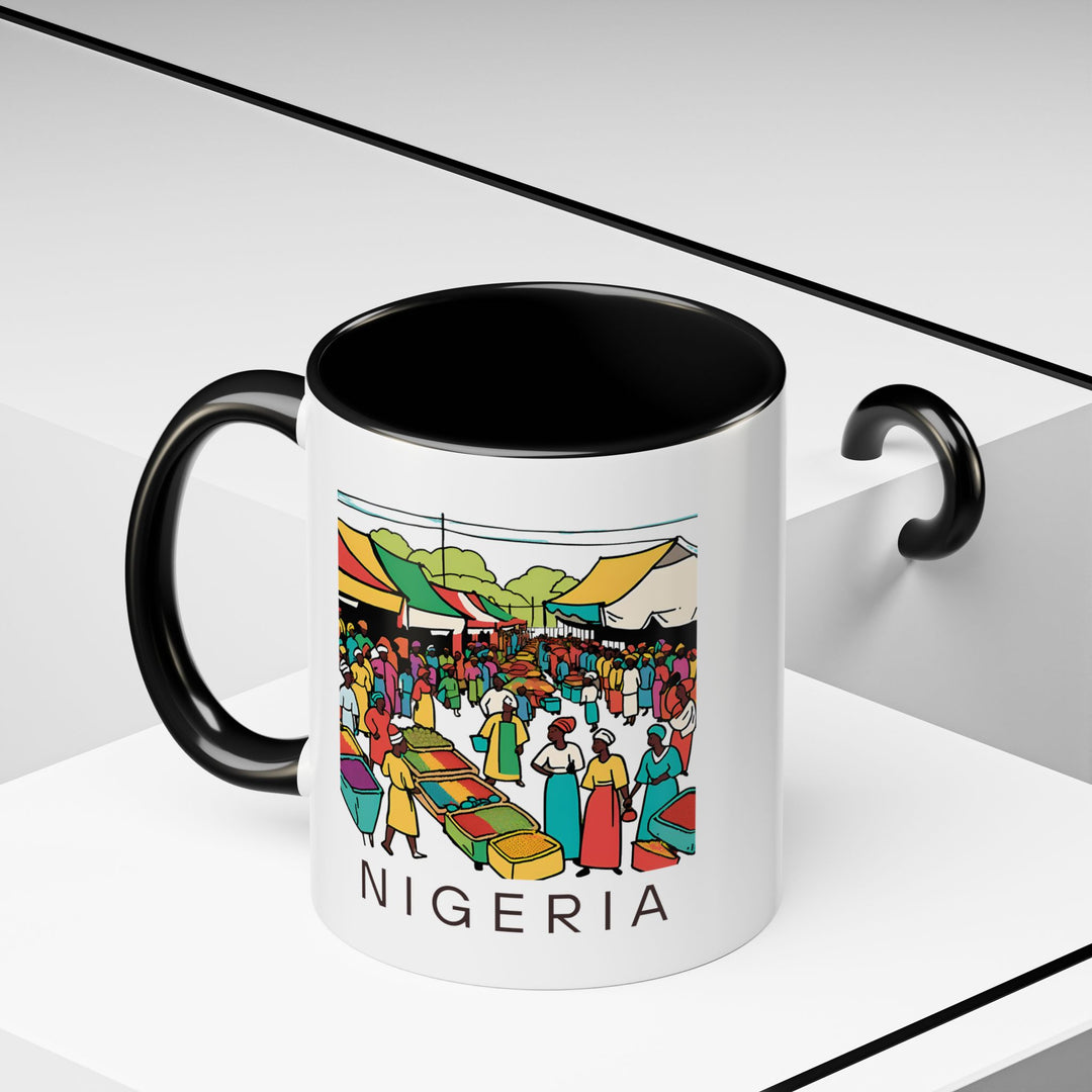 This Nigeria mug brings artistic charm to your beverages with detailed designs. Crafted from ceramic, it is dishwasher and microwave safe, making it a versatile and stylish choice.