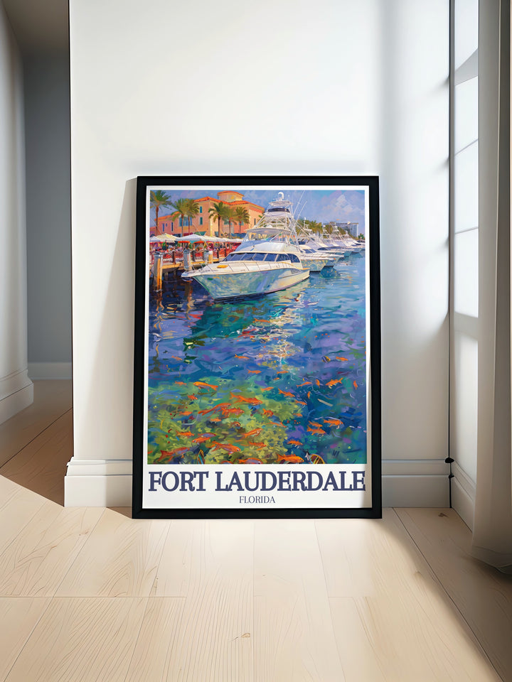 Lauderdale Travel Print capturing the stunning views of Las Olas Boulevard and the Intracoastal Waterway, perfect for anyone looking to add a piece of Florida to their walls.