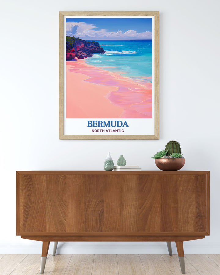 Exquisite Horseshoe Bay Beach Modern Decor displaying vibrant colors and stunning beach scenes ideal for enhancing your living room with a touch of Caribbean beauty and sophistication