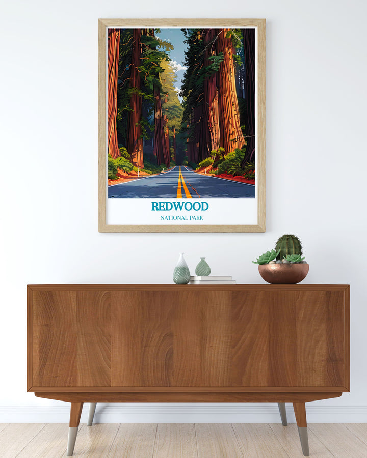 Beautiful Avenue of the Giants redwood wall art offering a glimpse into the natural splendor of Californias iconic forests