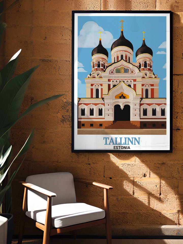 An elegant art print of Tallinn, Estonia, focusing on the grandeur of Alexander Nevsky Cathedral. This canvas art brings the charm of Estonias capital city into your home, capturing the architectural beauty of the cathedral and Old Town. Ideal for anyone interested in European travel art and Estonia themed decor.