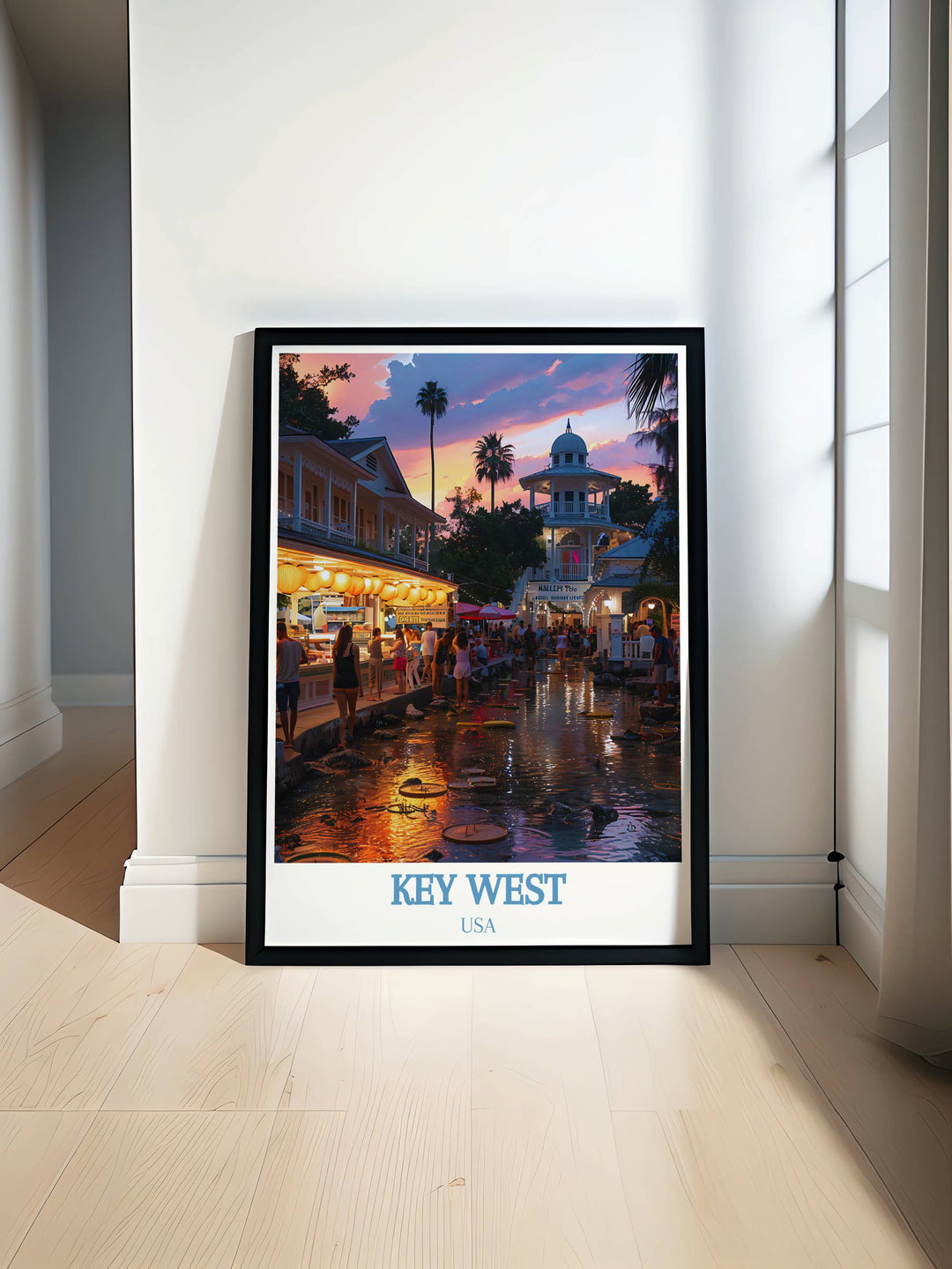 Beautiful Florida Artwork showcasing the vibrant sunsets and lively atmosphere of Mallory Square perfect for enhancing your Florida Decor with the charm of Key West.