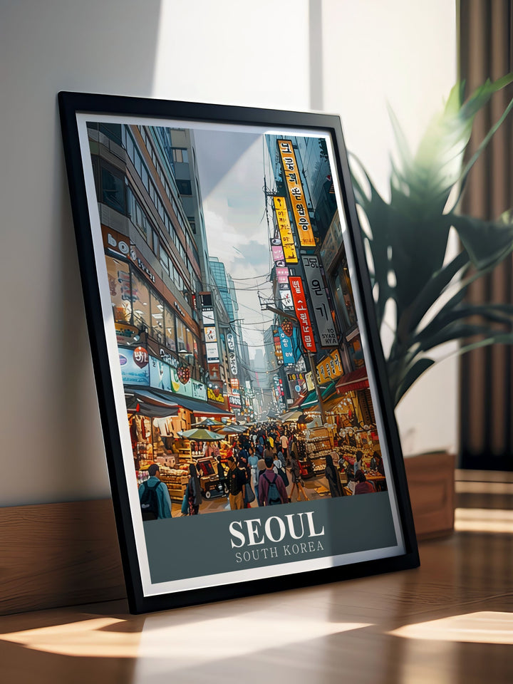 Captivating Seoul Art Print of Myeongdong Shopping Street perfect for traveler gifts and enhancing your living room decor