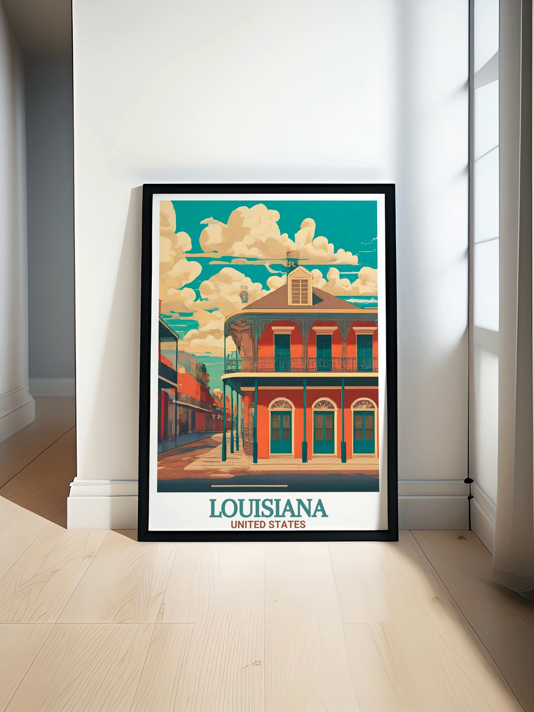 A detailed canvas print of New Orleans French Quarter, highlighting the districts vibrant colors and iconic streets. This artwork captures the essence of Louisianas historic charm, making it a perfect gift or decor piece for lovers of the city.