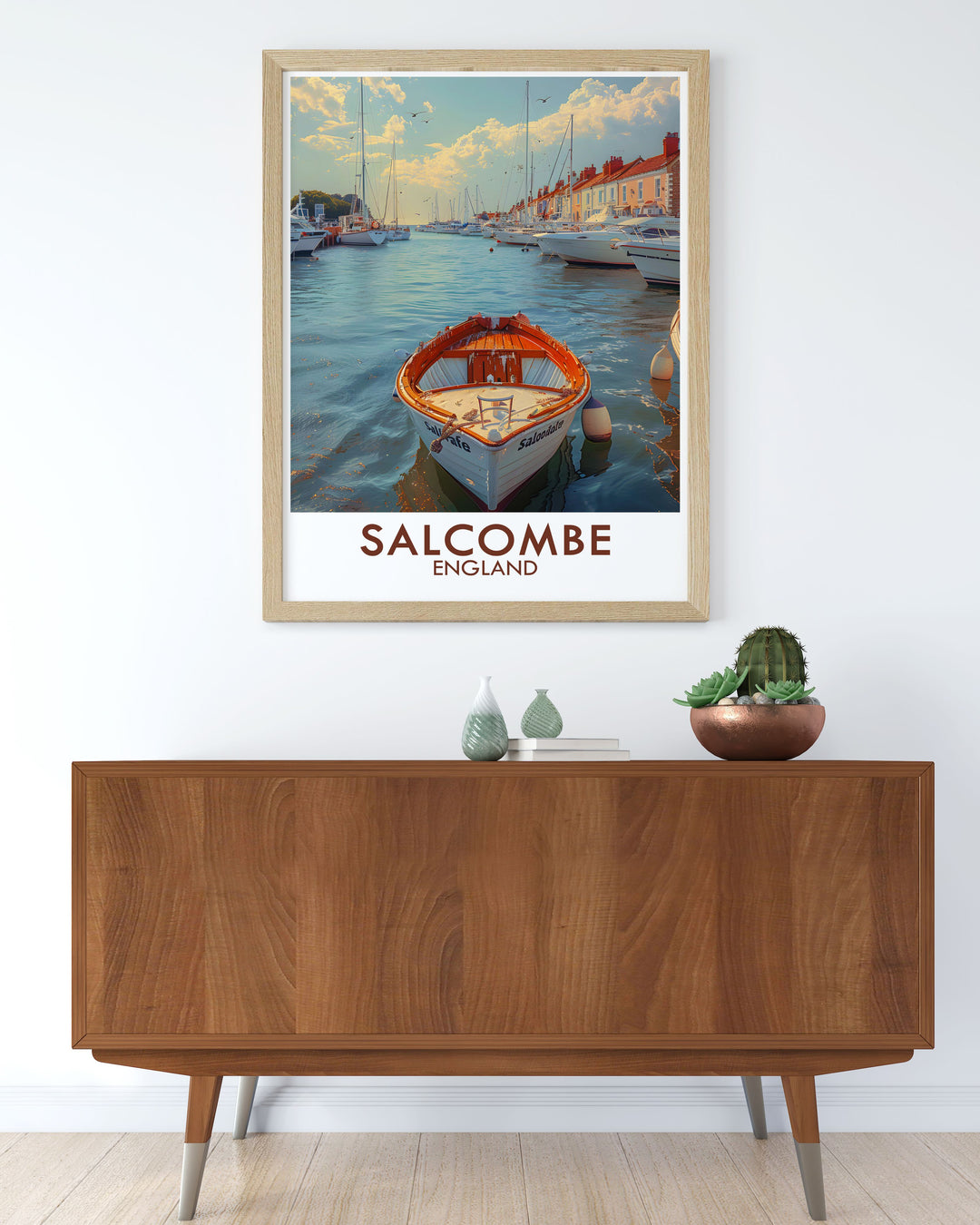 Elevate your home decor with this stunning Salcombe Harbor retro travel poster featuring the picturesque Salcombe Devon coastline