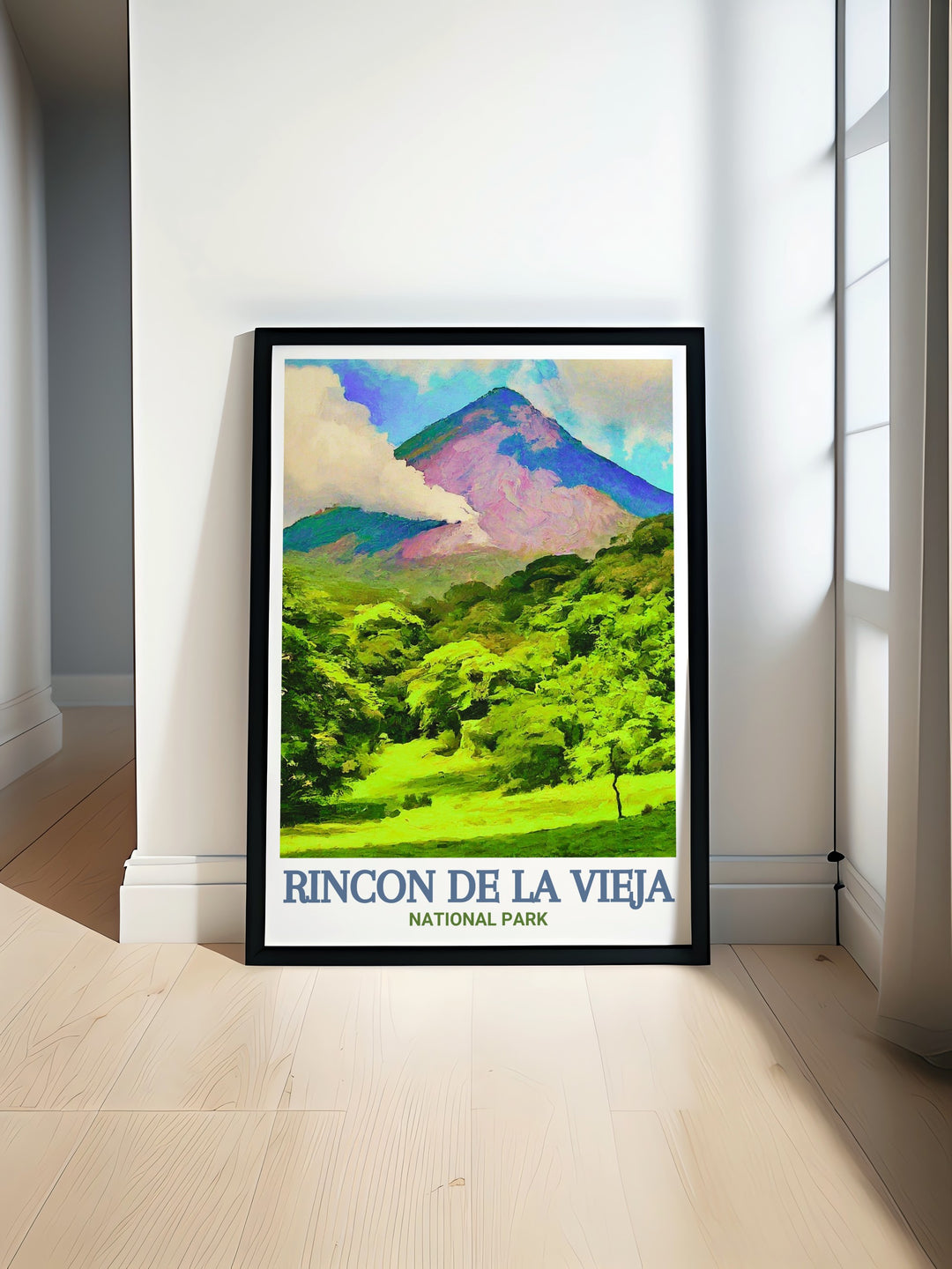 Rincon de la Vieja Volcano is beautifully depicted in this stunning art print showcasing the vibrant and dynamic landscapes of Costa Rica perfect for adding a touch of nature to your decor or as a unique Costa Rica gift for nature enthusiasts and adventure lovers.