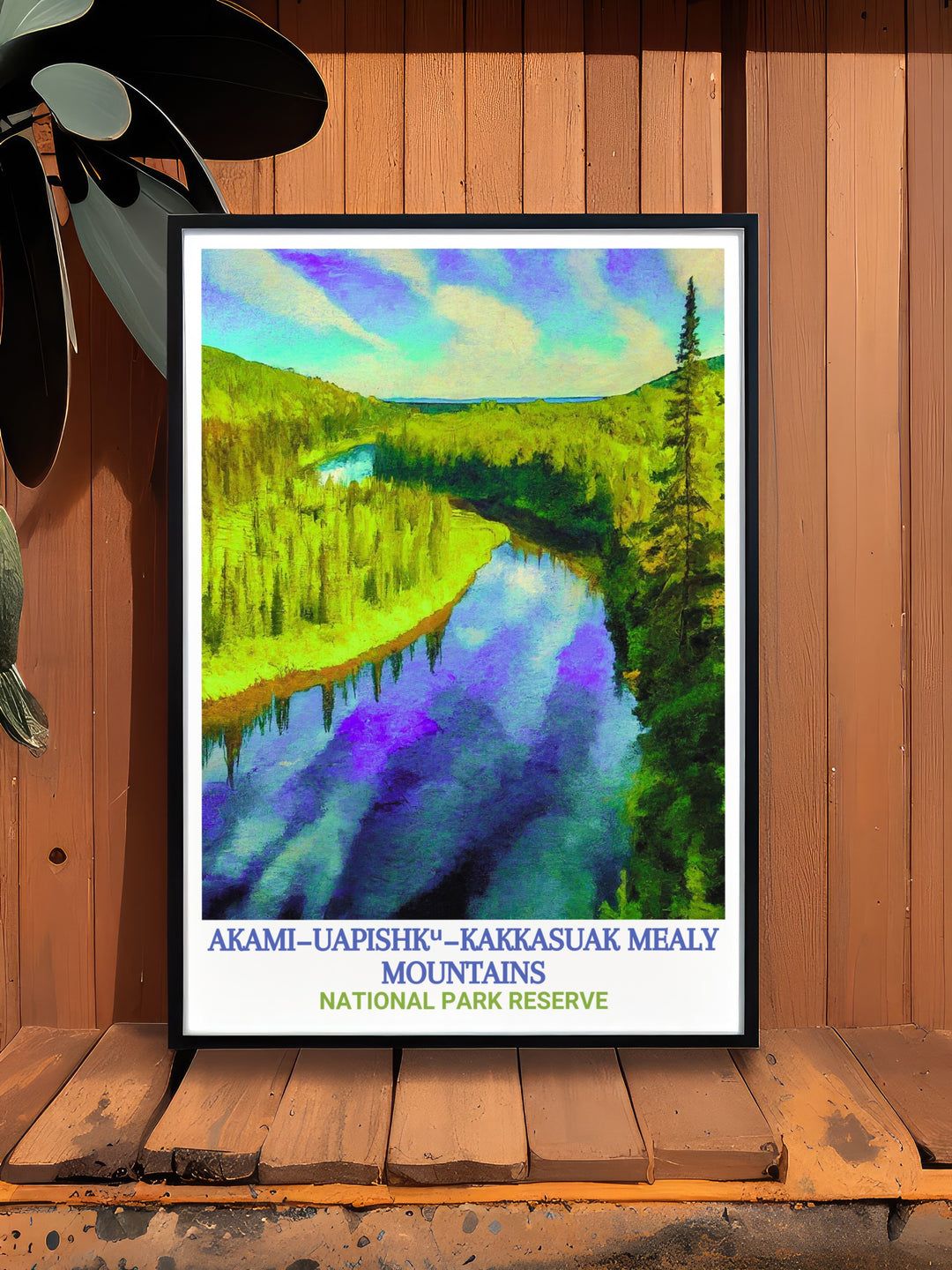 Explore the stunning landscapes of Newfoundland with this Mealy Mountains travel print. The artwork highlights the majestic peaks and serene valleys, perfect for adding a touch of wilderness to any room.