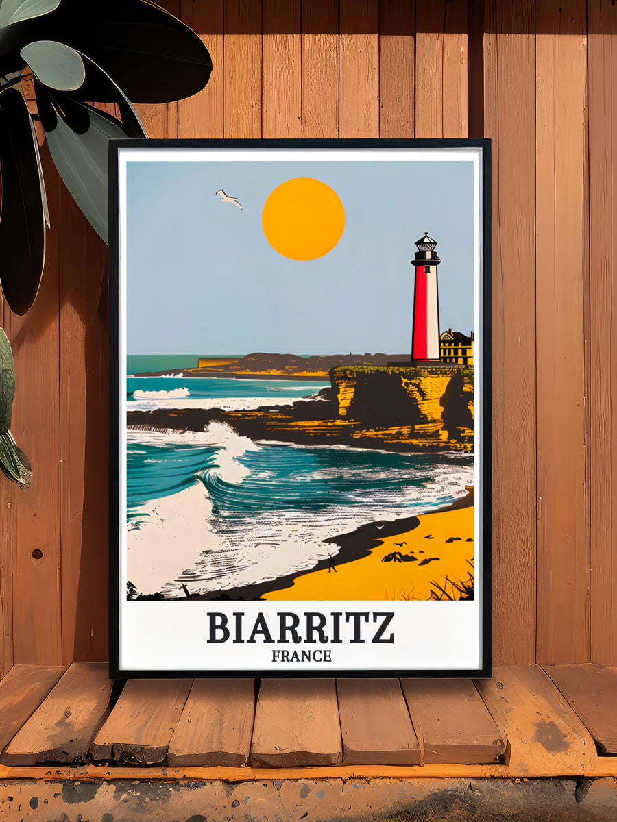 Biarritz Artwork showcasing the tranquil Plage de la Cote des Basques and the majestic Phare de Biarritz a stunning addition to any home looking for a blend of French coastal beauty and timeless elegance in its wall decor