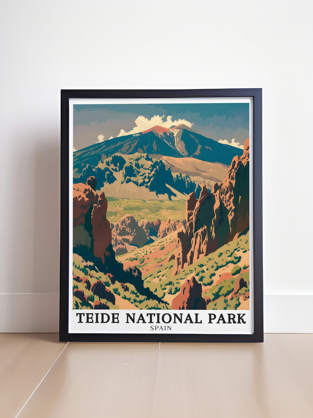 Celebrate Spains natural beauty with this travel poster print of Teide National Park. Featuring the breathtaking Teide Volcano and the serene landscapes of Siete Cañadas, this artwork is perfect for those who appreciate the power of nature and volcanic geology.