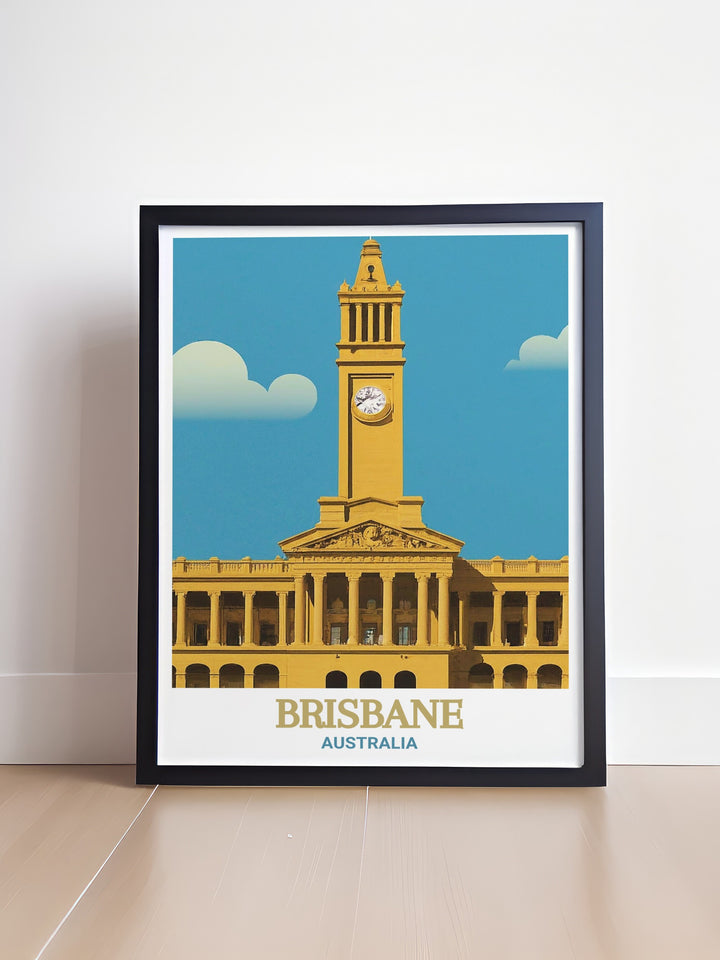 Brisbane City Hall and Clock Tower Wall Art captures the architectural beauty of Brisbane in a high quality print. Perfect for travel enthusiasts and art collectors this Brisbane print adds a touch of sophistication and charm to your home decor or office space