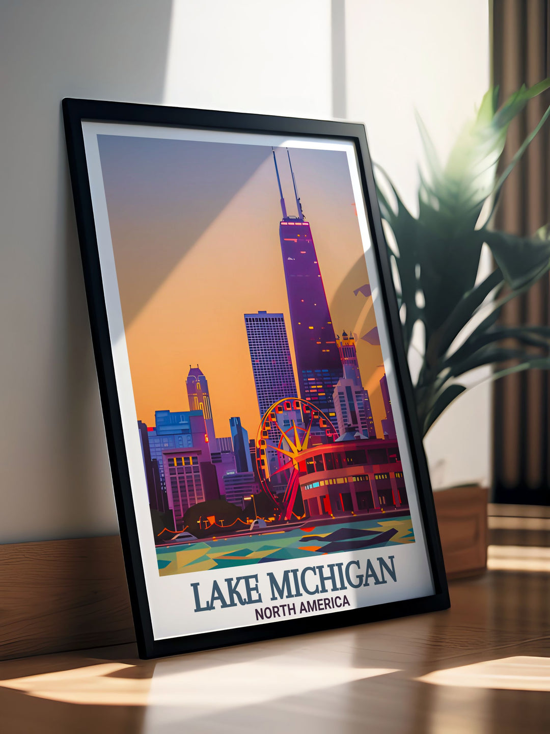 Navy Pier Modern Prints combined with Lake Michigan Art offer a perfect blend of natural beauty and urban sophistication. Ideal for living rooms or office spaces, this poster adds a timeless touch to your decor.