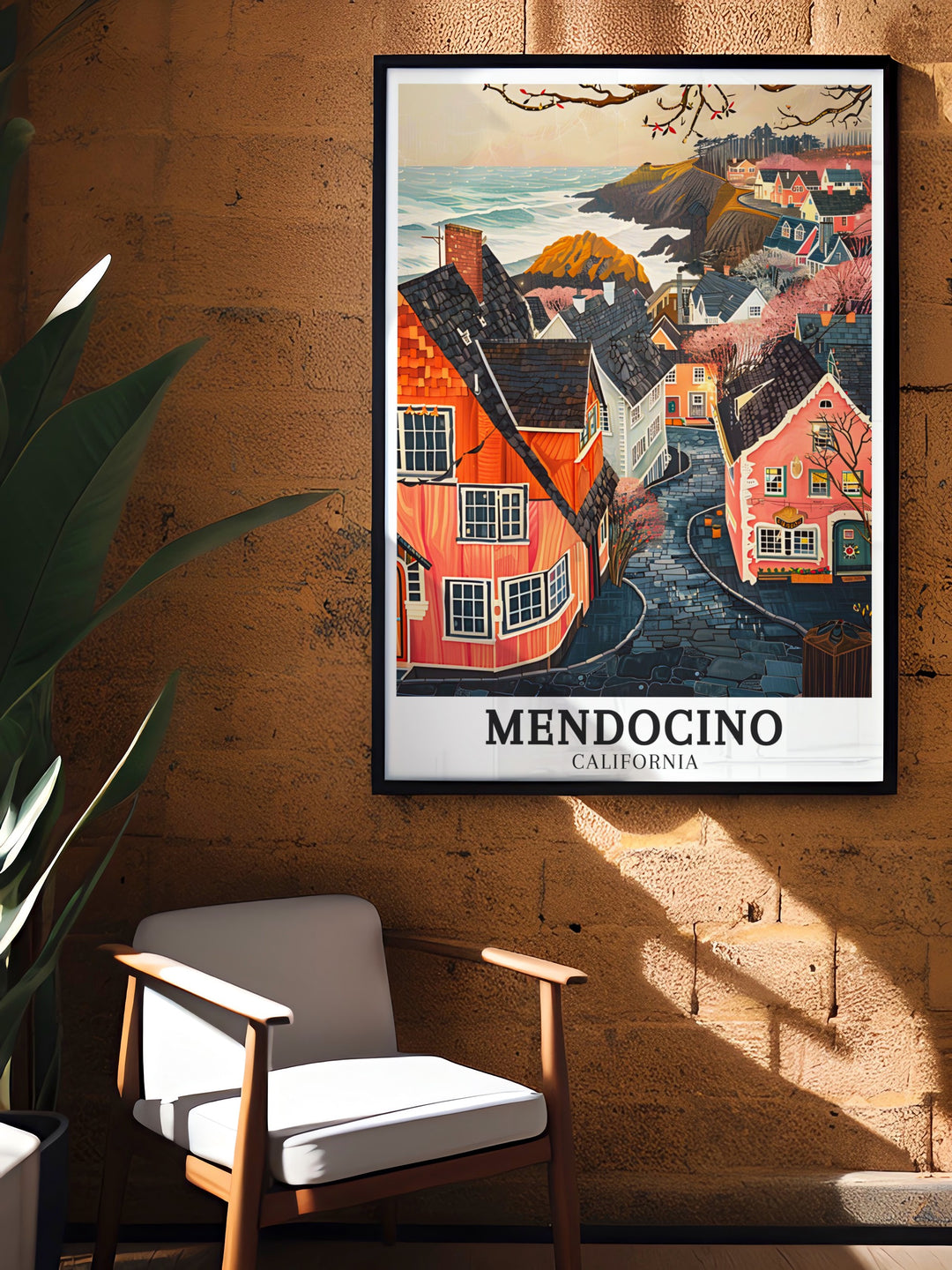 Mendocino Village canvas art displaying the colorful scenery and peaceful pathways along the Pacific Ocean. Enhance your wall decor with these exquisite travel canvas prints from California. Perfect for adding a touch of natural beauty to any room, these art pieces showcase the vibrant landscapes and serene waters of Mendocino.