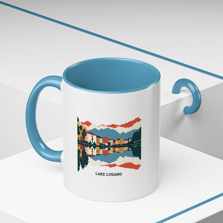 A stunning Lake Lugano mug showcasing the beauty of the Swiss-Italian lake. With vibrant colors and durable ceramic, it is microwave-safe and dishwasher-safe, making it a perfect gift for those who love nature and travel.