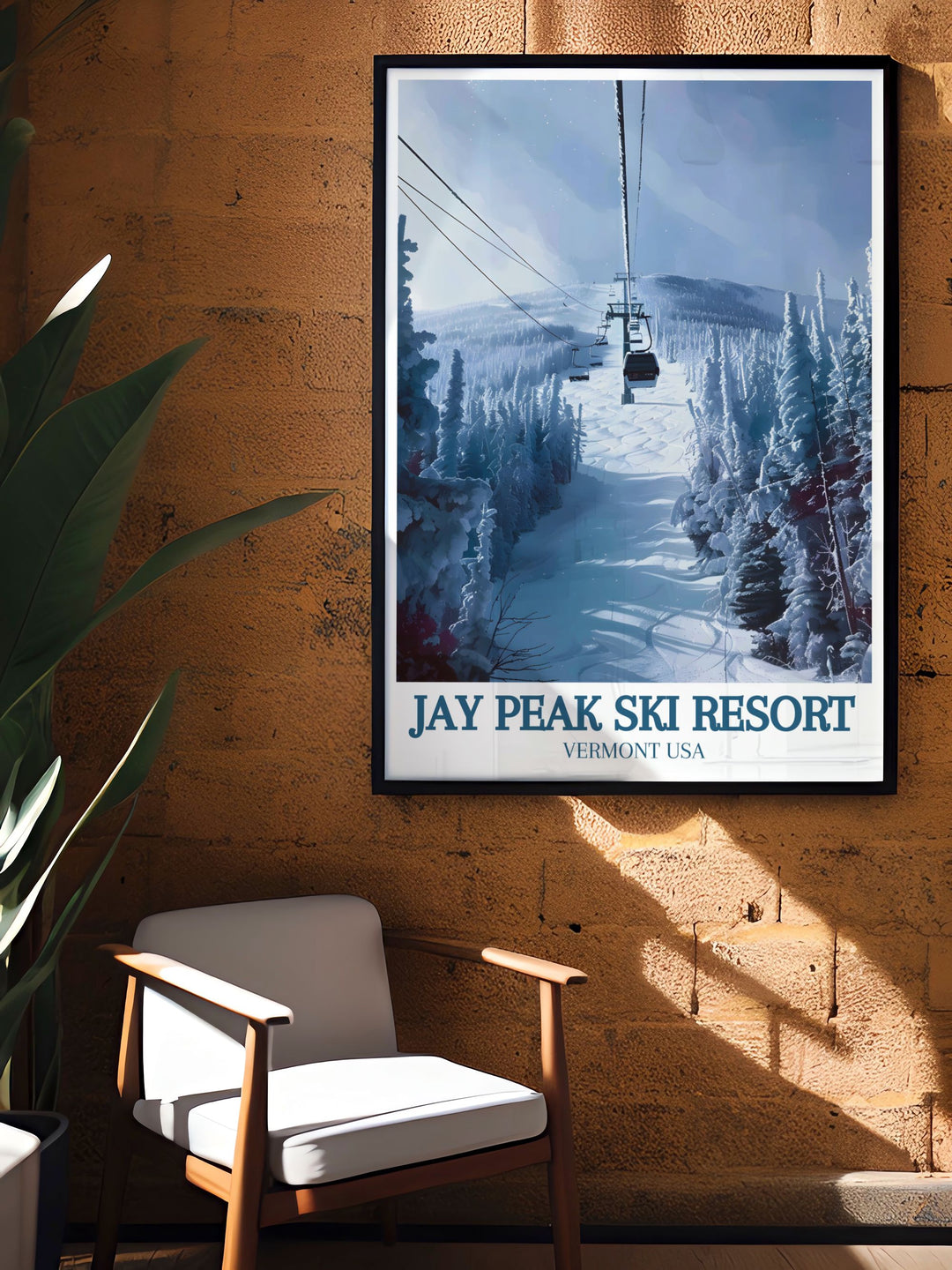 The vibrant colors and intricate details of Jay Peaks ski terrain are showcased in this print, celebrating the resorts dynamic energy and scenic beauty.