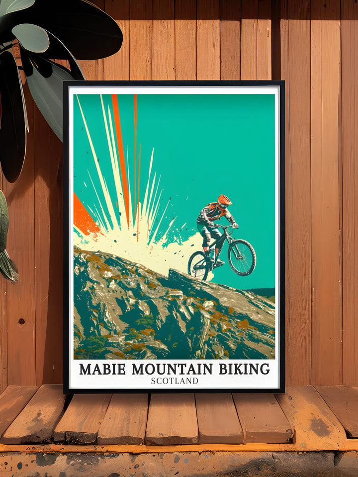 7stanes posters. Featuring the iconic trails of the 7stanes network, including Mabie Mountain Bikings Black Route, these posters celebrate Scotlands premier mountain biking destinations. Perfect for cycling art collections.